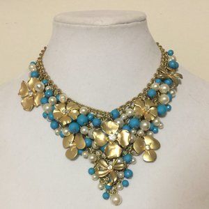 Gold and Blue Floral Statement Necklace